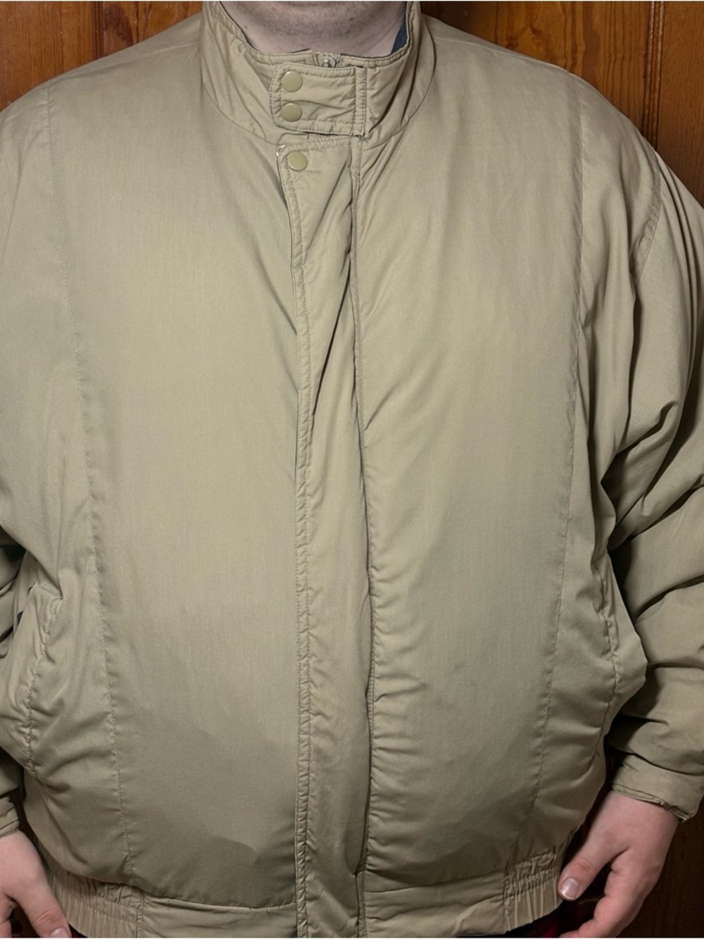 Men's Two-Tone Bomber Jacket in Beige with Navy Trim - Picture 5 of 16